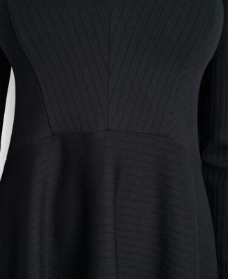 Women's Long Sleeve Rib Knit Fit and Flare Dress