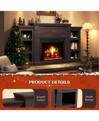 70" TV Stand with 28" Fireplace - 99lb Top, Remote, 4 Flame, 5000 BTU Heat, Timer & Safety