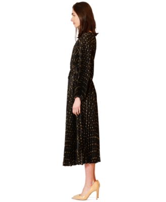 Women's Pleated Long-Sleeve Waist Tie Maxi Dress
