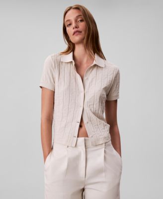 Calvin Klein Jeans - Women's Monogram Logo Jacquard Polo Top