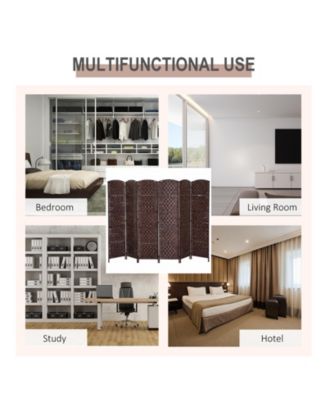 Folding 6-Panel Wicker Room Divider with Poplar Wood Frame and Dual Hinges, 106.3"x70.9"