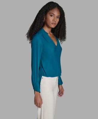 Women's Long-Sleeve Hi-Low Faux-Wrap Top