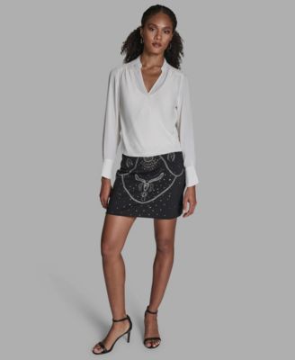 Women's Long-Sleeve Hi-Low Faux-Wrap Top