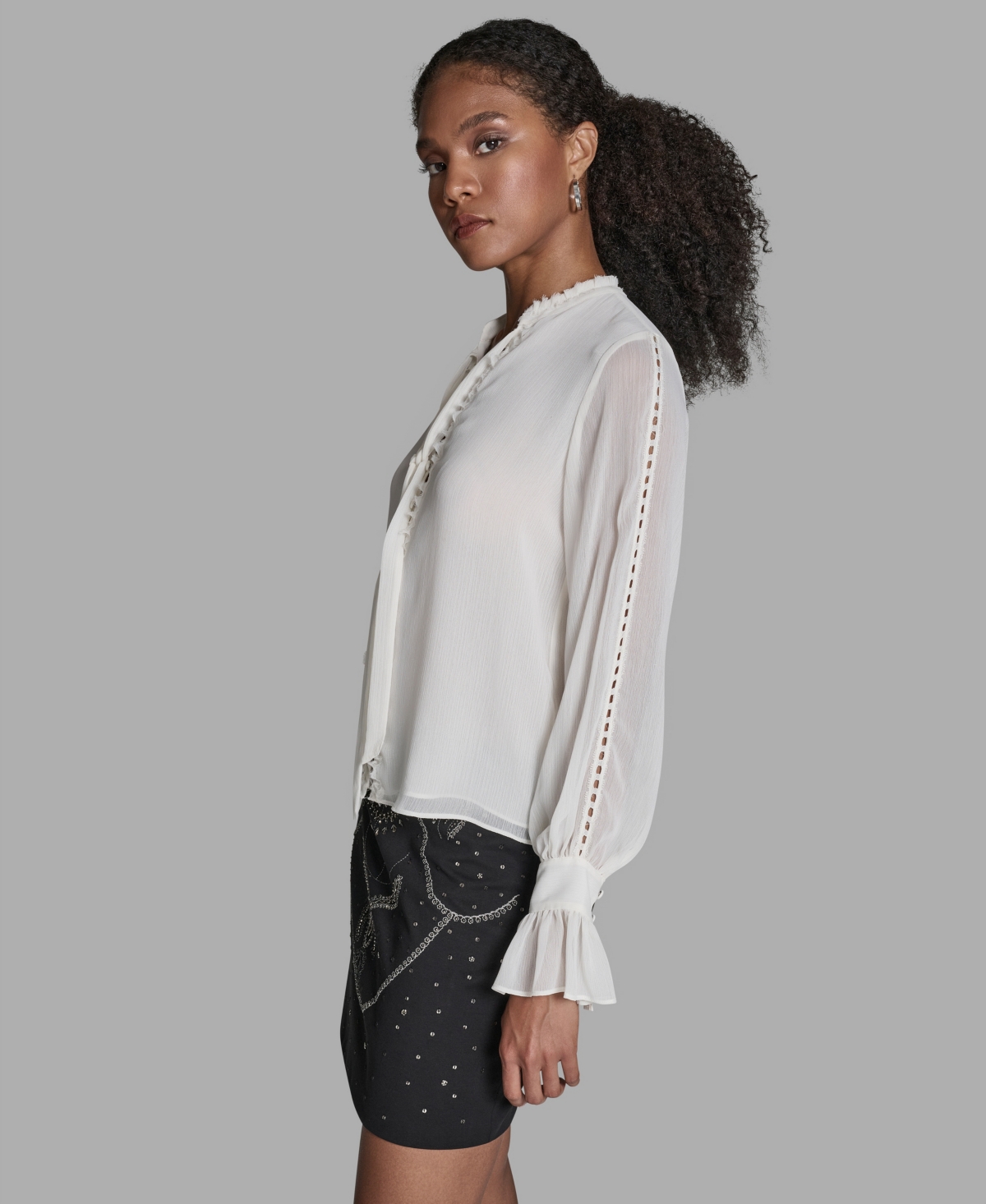 Bcbg Women's Long-Sleeve Tie-Neck Ruffle Cuff Blouse