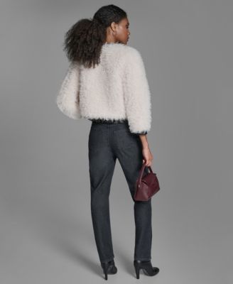 Women's Grommet Straight Leg Mid Rise Jeans