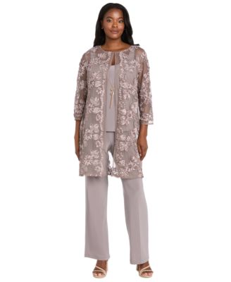 R & M Richards - Women's Soutache Long Jacket, Sleeveless Top and Pants Set
