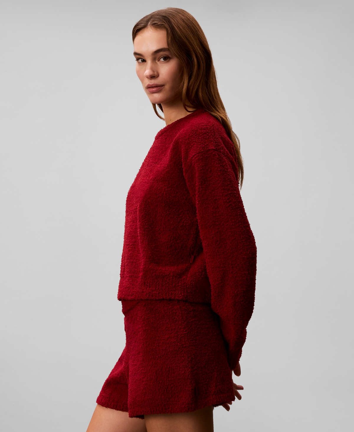 Calvin Klein Women's Cropped Plush Lounge Sweatshirt In Red
