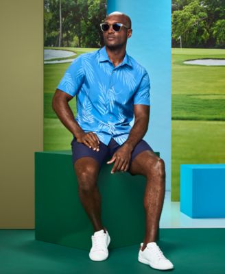 Men's Botanical Print Short-Sleeve Button-Down Woven Golf Shirt