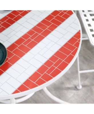 3 Piece Outdoor Patio Dining Bistro Set, 2 Folding Chairs, American Flag Stone Mosaic, Folding Center Table for Garden, Poolside, Porch