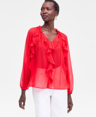 I.N.C. International Concepts - Women's Ruffle-Trim V-Neck Blouse