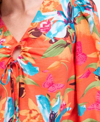 Women's Floral-Print Keyhole Blouse, Macy's Exclusive