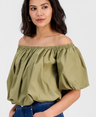 Women's Cotton Off-The-Shoulder Bubble-Hem Blouse, Macy's Exclusive