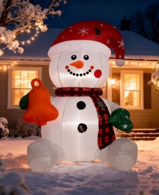 4FT Inflatable Lighted Snowman with Hat and Bell, Christmas Yard Decoration with Built-in LED Lights, Blower, and Stakes
