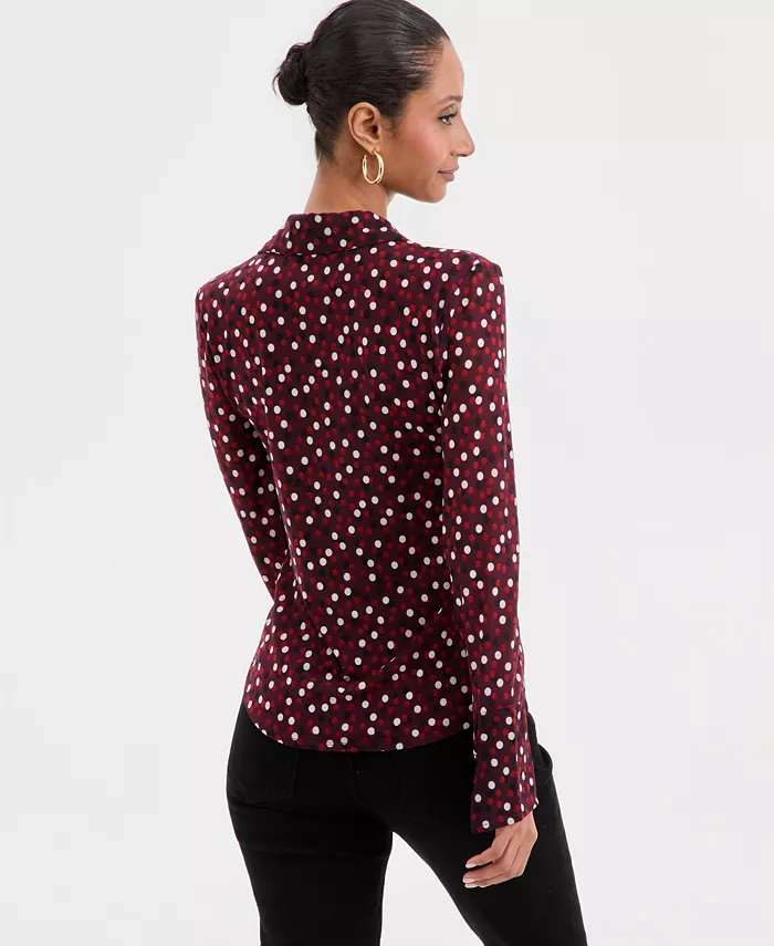 Women's Long Sleeve Printed Mesh Collared Shirt - thumbnail 7