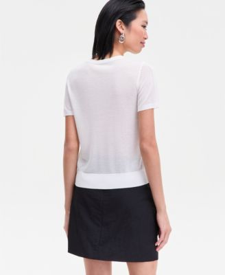 Women's Lightweight Metallic-Knit Short-Sleeve Sweater, Macy's Exclusive 