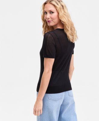 Women's Lightweight Metallic-Knit Short-Sleeve Sweater, Macy's Exclusive 