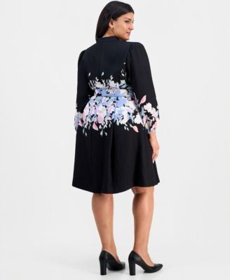 Plus Size Belted Floral Print Fit & Flare Dress
