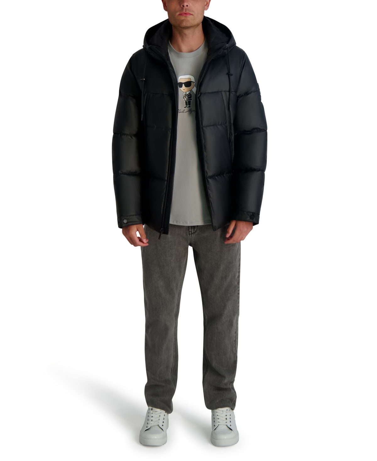 Karl Lagereld Mid Weight Hooded Puffer With Pockets