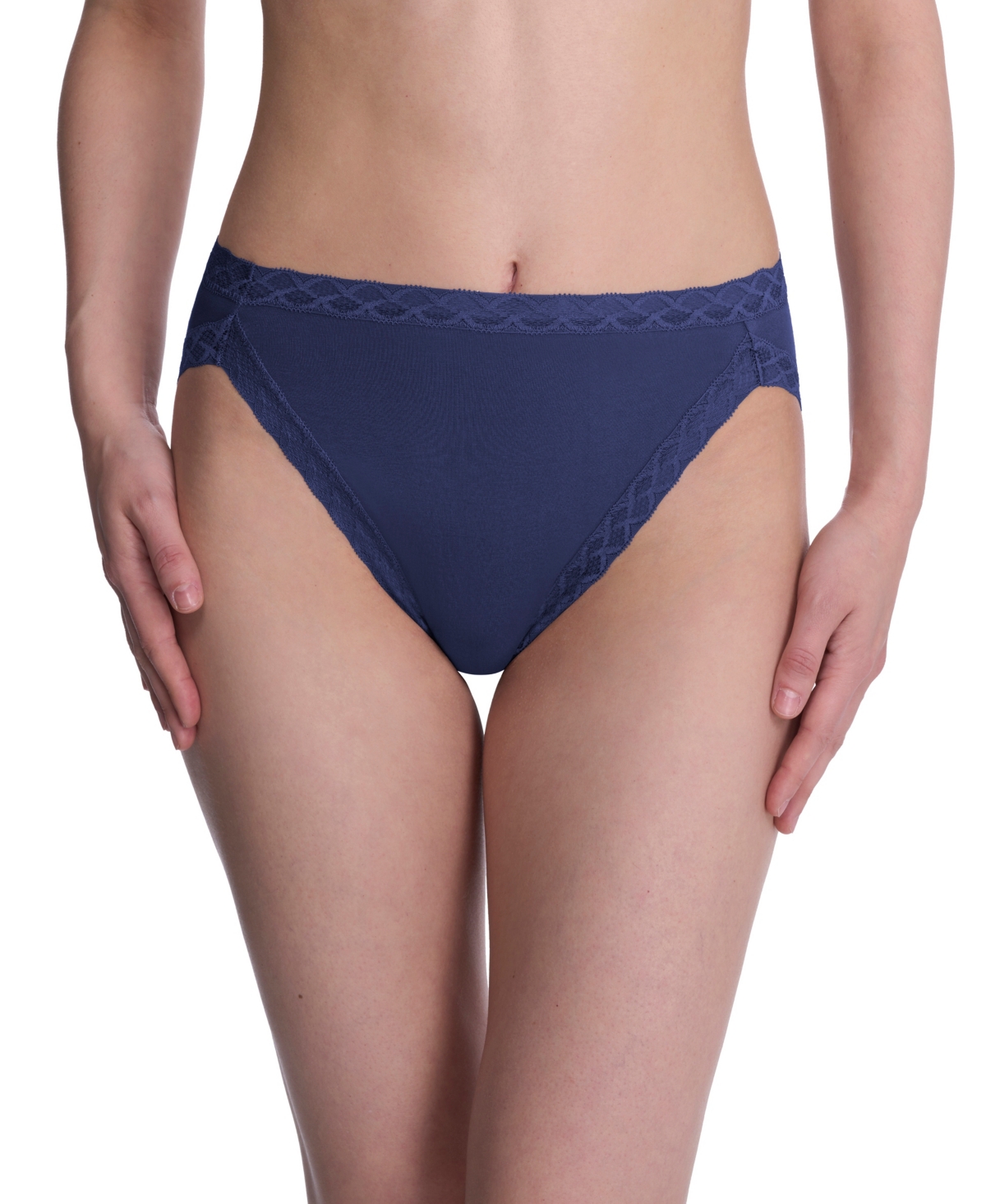 Natori Bliss Lace-trim Cotton French-cut Brief Underwear 152058 In Blue