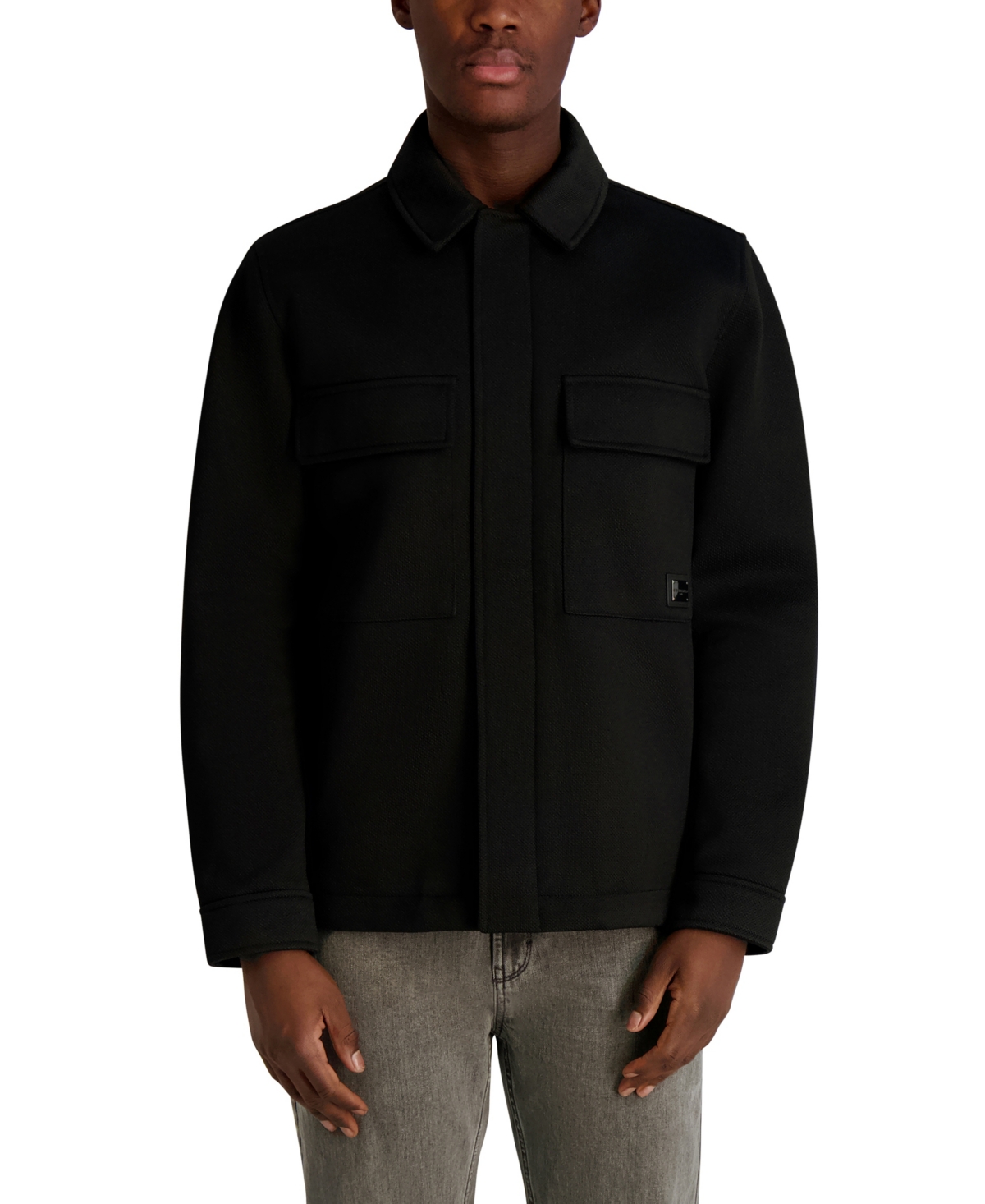 Karl Lagerfeld Paris Men's Twill Collared Shirt Jacket