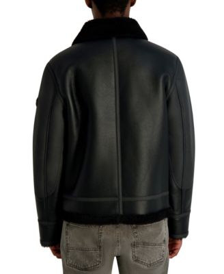 Men's Faux Leather Sherpa Lined Collared Jacket