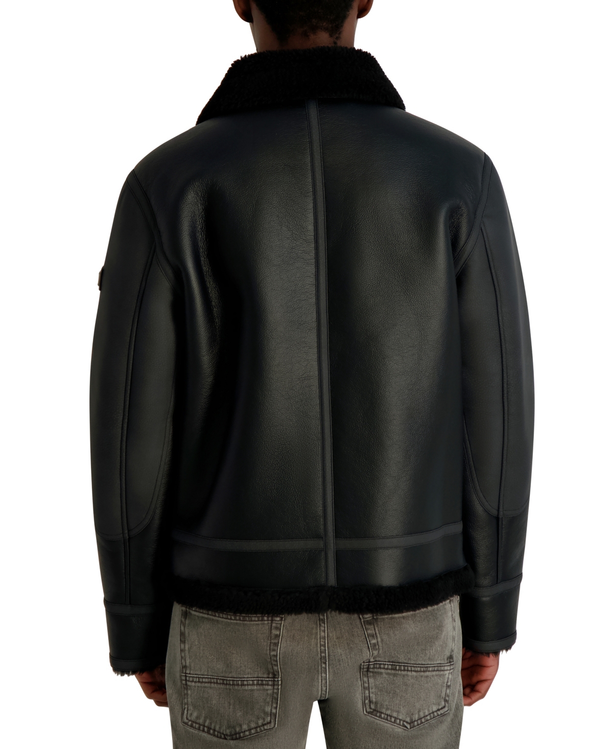 Karl Lagerfeld Paris Men's Sherpa Lined Faux Leather Collared Jacket