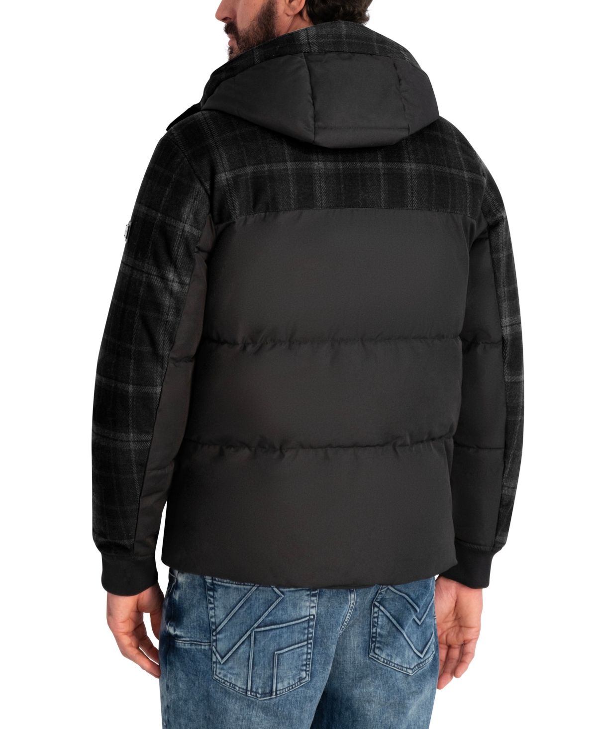 Karl Lagerfeld Paris Men's Mixed Media Hooded Puffer