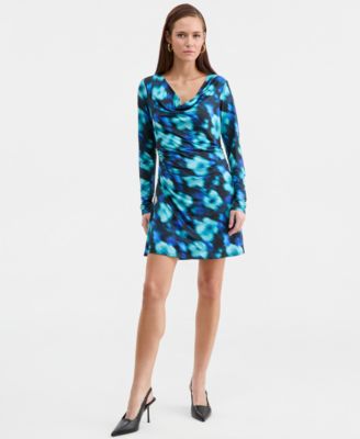Bar III - Women's Printed Cowlneck Minidress