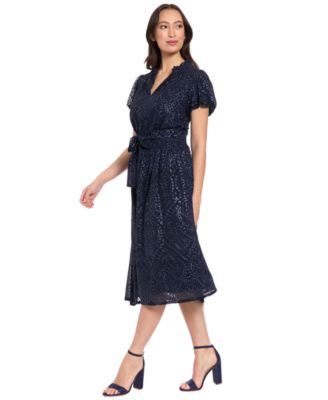 Women's Bubble Sleeve Elastic Waist Midi Dress