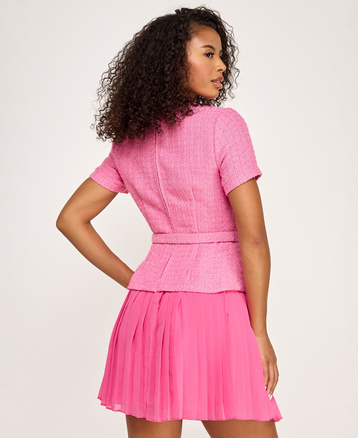 City Studios Women's Square Neck Short-Sleeve Belted Dress