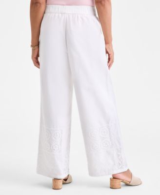 Women's Wide Leg Crochet Embroidery Patchwork Pants, Macy's Exclusive