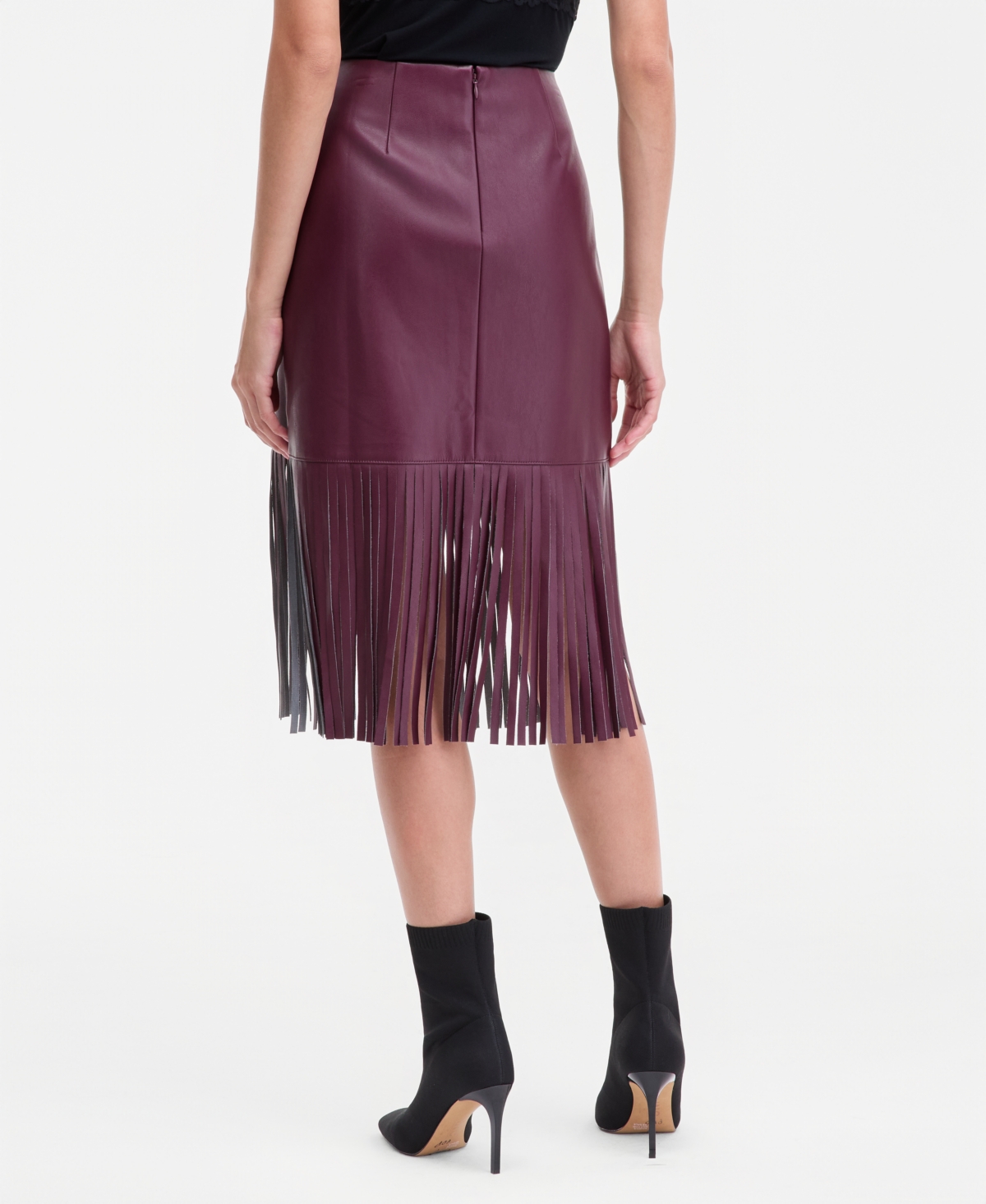 I.n.c. International Concepts Women's Faux-Leather Fringe-Trim Skirt, Macy's Exclusive