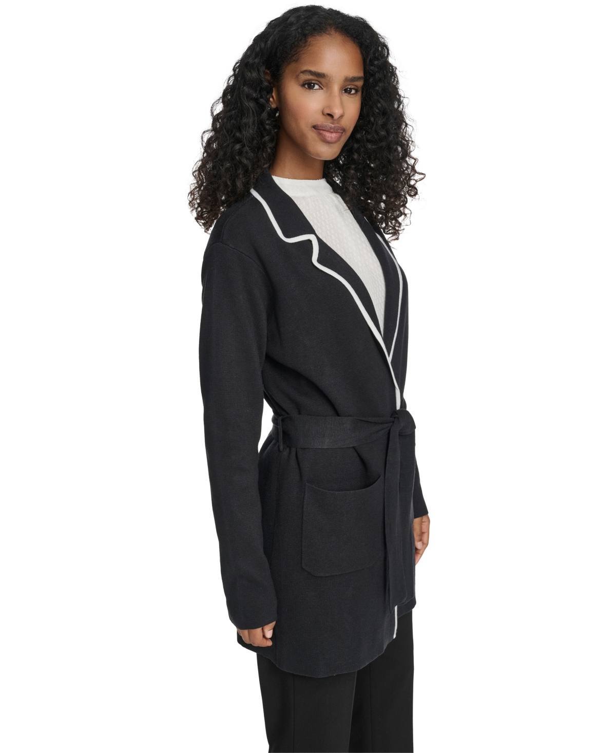 Calvin Klein Women's Tie-waist Contrast Collar Sweater In Blue