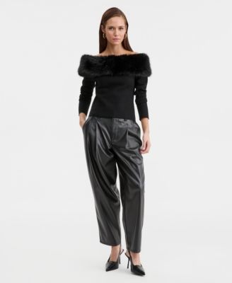 Women's Off-The-Shoulder Faux-Fur-Trim Top, Macy's Exclusive