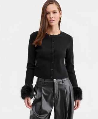 Bar III - Women's Faux-Fur-Trim Cardigan