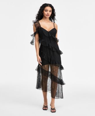 Bar III - Women's V-Neck Ruffled Sleeveless Midi Dress