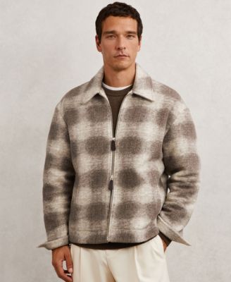 REISS - Men's Brushed Check Zip-Through with Wool Overshirt