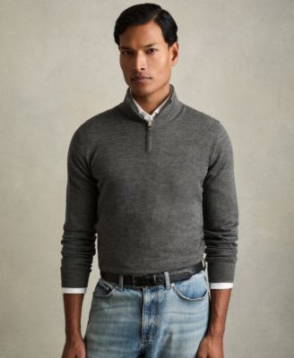 REISS - Men's Merino Wool Half-Zip Funnel Neck Jumper
