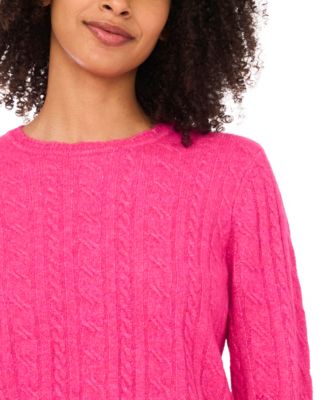 Women's Cable Long-Sleeve Crewneck with Scallop Edge Sweater