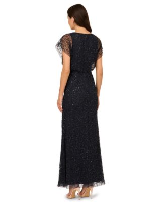 Women's Beaded Lace Blouson Boat Neck Dress