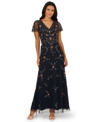 Adrianna Papell - Women's Beaded V-Neck Long Dress