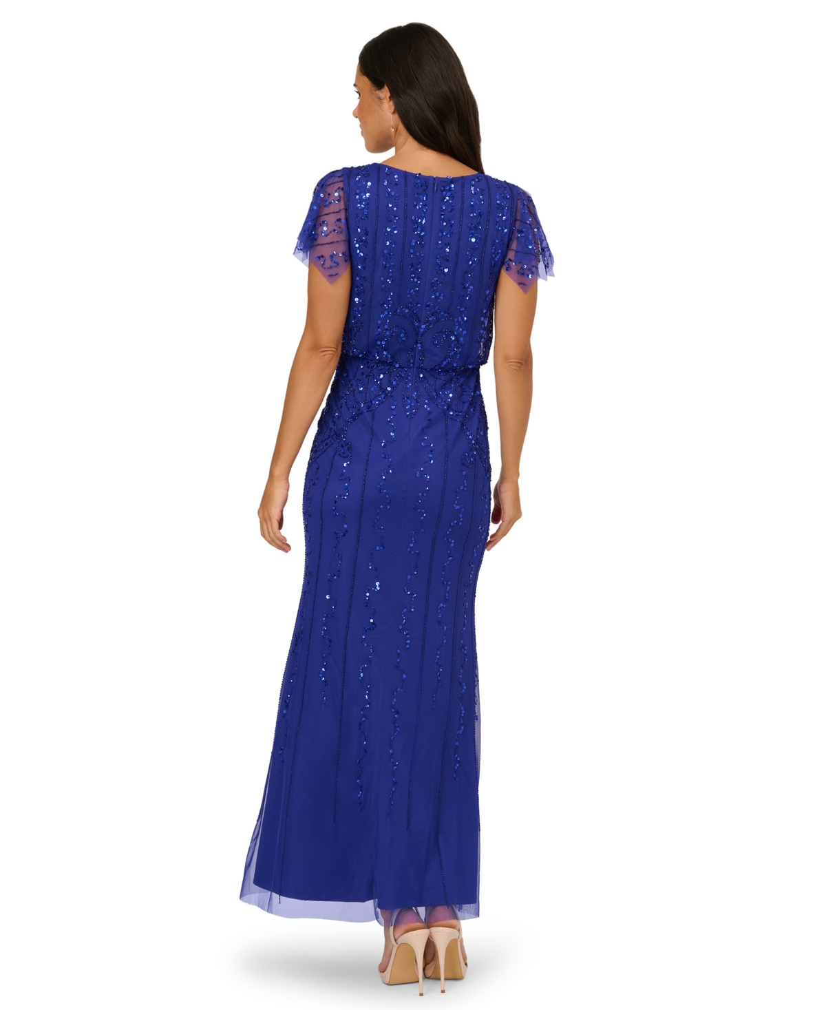 Adrianna Papell Women's Beaded V-neck Maxi Dress In Blue