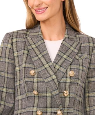 Women's Button Front Double-Breasted Plaid Blazer