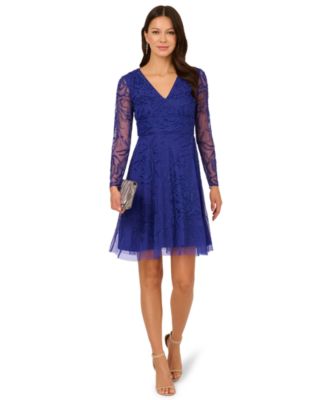 Adrianna Papell - Women's Beaded Long-Sleeve Mini Dress