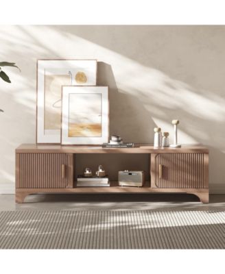 58" Mid Century Modern Fluted TV Stand for 55-65 Inch Television, Media Console with Soft-Close Doors and Storage Shelves