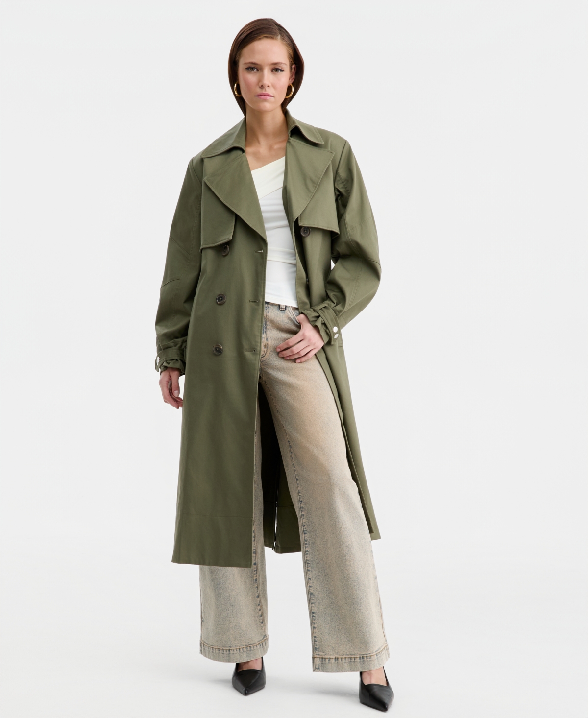 Bar Iii Women's Belted Oversized-Sleeve Trench Coat, Macy's Exclusive