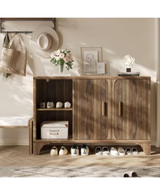 47" 2-Door Mid Century Modern Buffet Cabinet with Storage, Accent Sideboard and Credenza with Fluted Doors