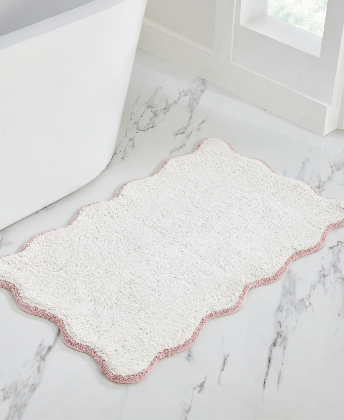 Vcny Home Scallop Cotton Bath Rug, 21" X 34" In Pink