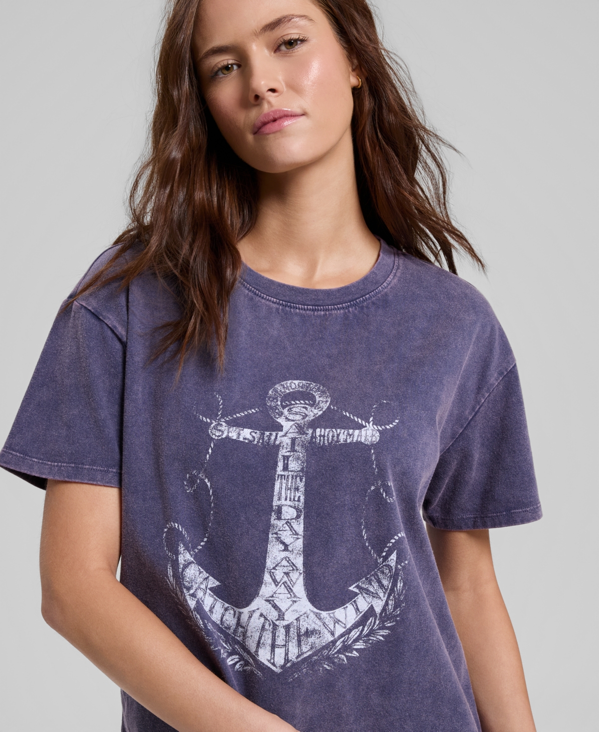 And Now This Women's Cotton Anchor Graphic-print Tee, Macy's Exclusive In Purple