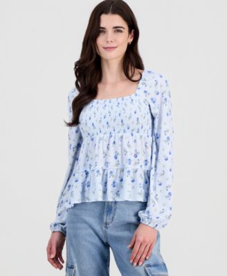 Juniors' Floral Tiered Babydoll Top 